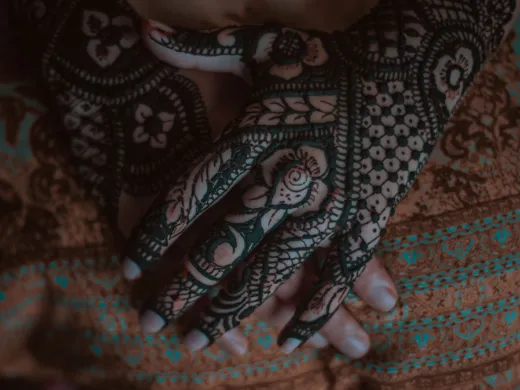 Close up of beautifully detailed mehndi patter - dark henna stain