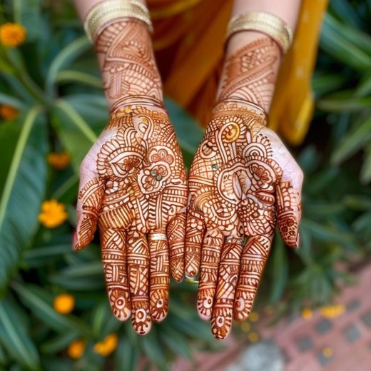 Woman with henna her hand - simple Arabic mehndi design
